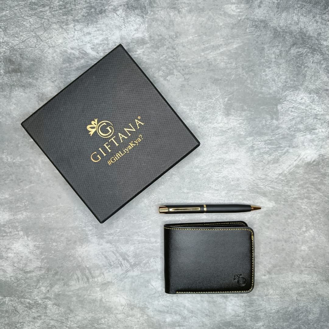 1682409469_Giftana Vegan Leather Wallet and Pen Gift Set (Black) 03